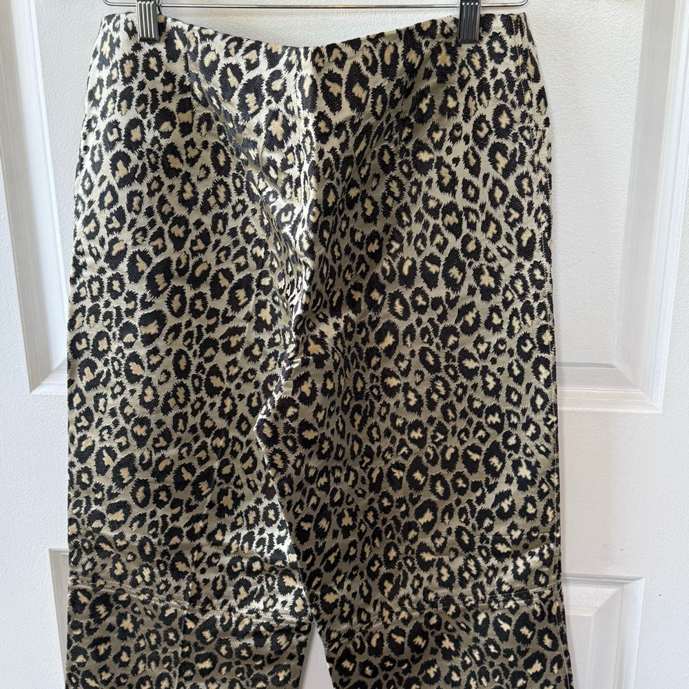 SILK BOX Leopard 🐆 Animal Print silk cotton blend brocade gold wide leg pants 6